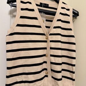 Cream & Black Striped Sleeveless Button-Front Top